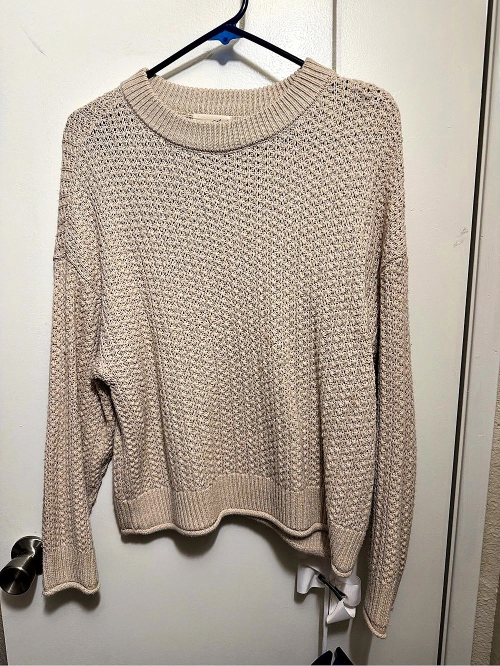 Universal Thread Open Knit Crewneck Sweater Beige Size Medium